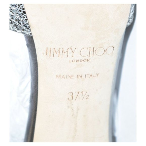 $900 JIMMY CHOO Lana Sandal GLITTER SILVER T-STRAPS 100MM PLATFORM 37.5 (B27) - Picture 11 of 11